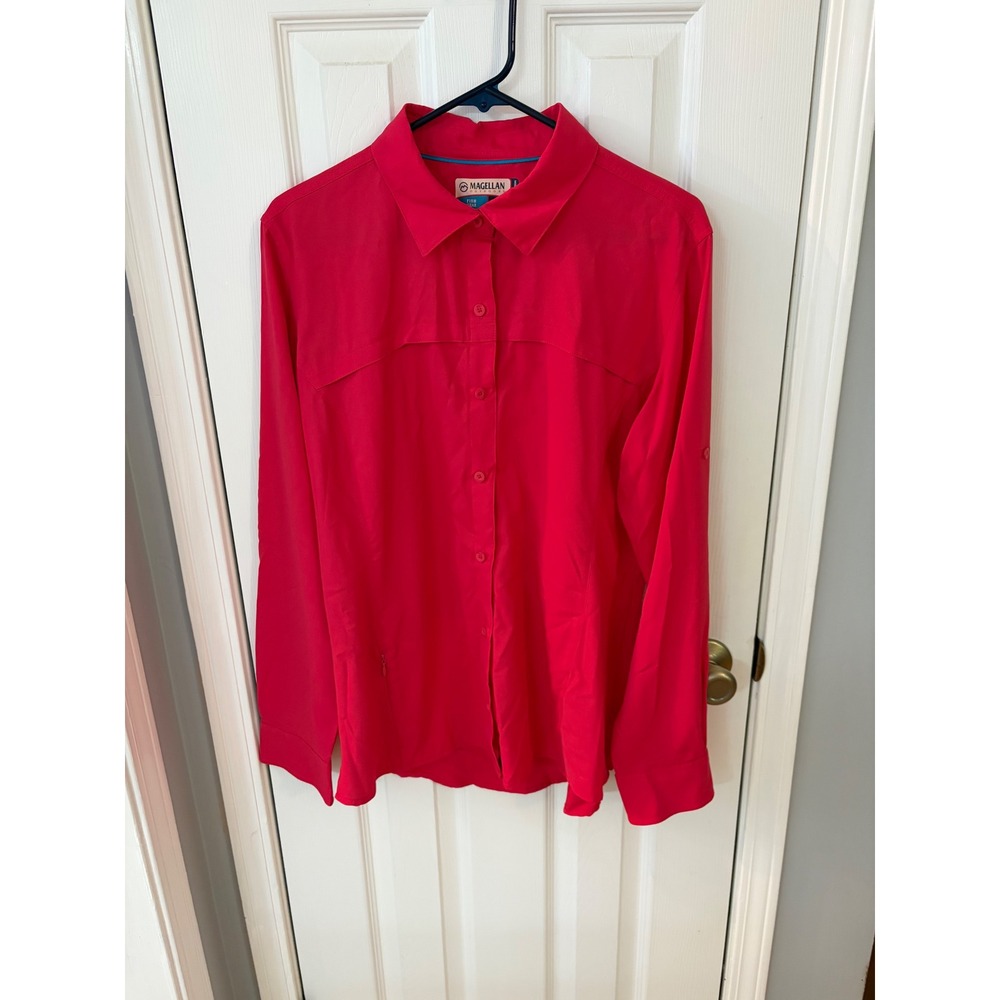 Magellan Outdoors Fishing Shirt Womens XL Red Overcast Fish Gear Long Sleeve